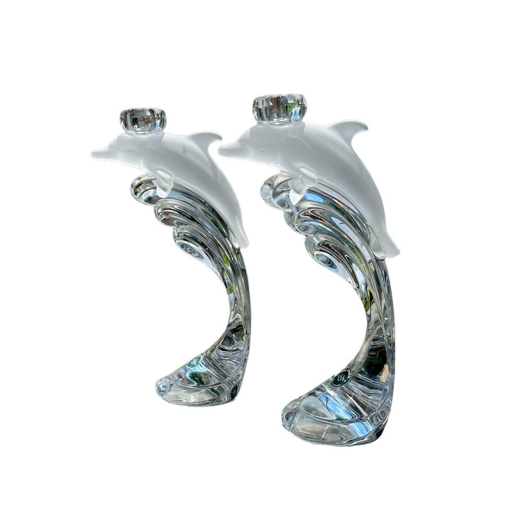 1980s Lenox Crystal Dolphin Candle Sticks - Pair